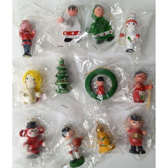 Miniature Wooden Christmas Ornaments Set of 12 Holiday Christmas Tree Decoration - Picture 2 of 6
